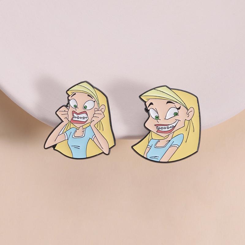 Goofy Amerikanischer Cartoon Zahnspangen Mädchen Emaille Pin Panisches Ohrenbedeckendes Anstecknadel Reversabzeichen Zubehör Schmuck Geschenke Für Freund