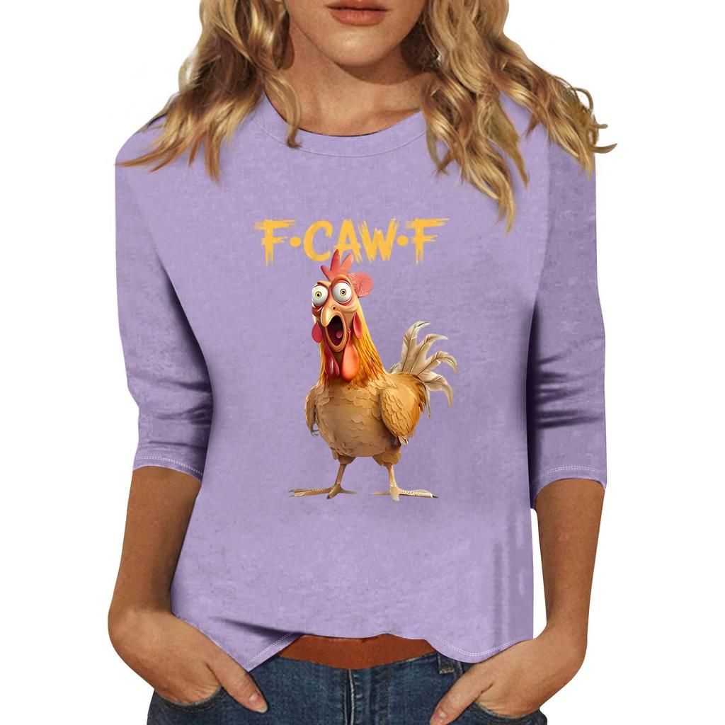 Women's Fashion Casual Three-Quarter Sleeve Printed  Neck T-Shirt Top