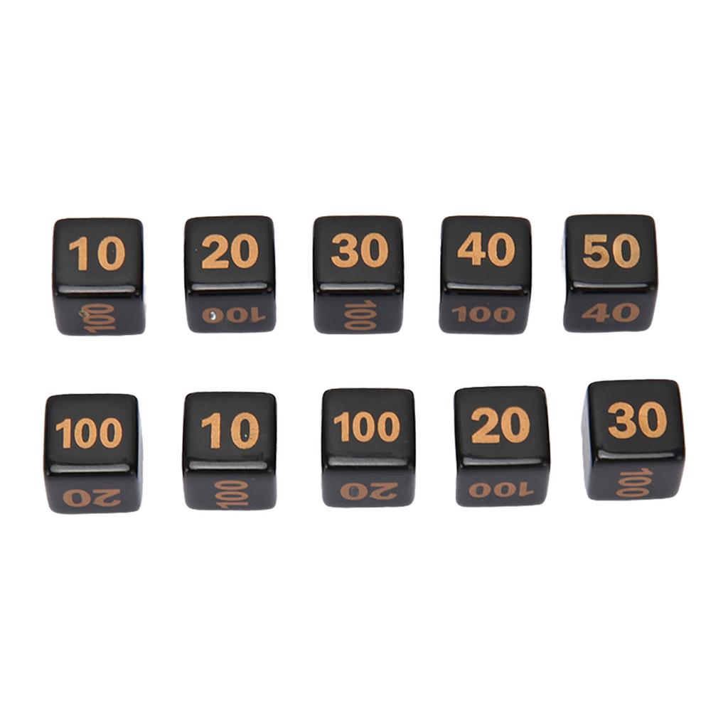 10Pcs Dice Set Plastic Right Angle 6 Sided Numbers Dice for Game Desktop Education Black