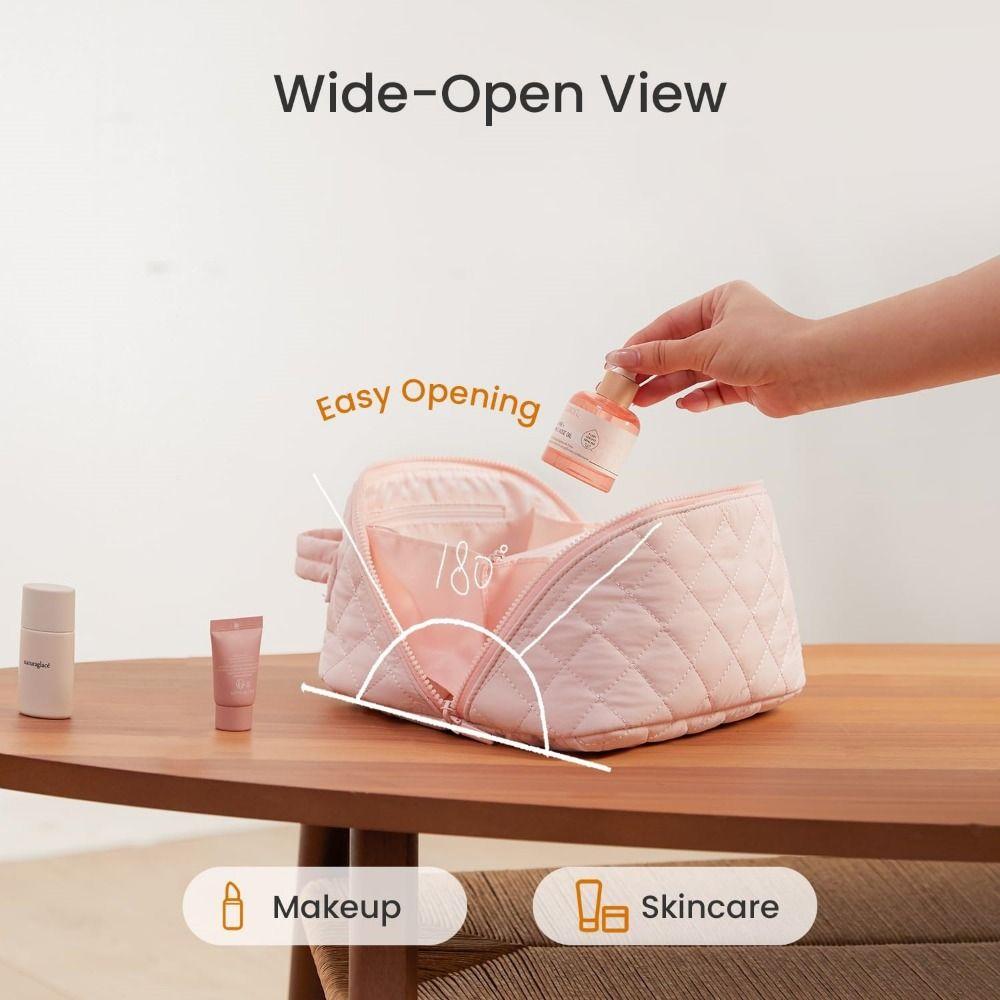 Water-Resistant Handheld Cosmetic Bag Multiple Pockets Make Up Pouch Bag Toiletry Bag  Vacation