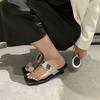 Go Out Two Wear Flat Bottom Personality Set Toe Roman Sandals Summer Square Head Metal Buckle Toe Slippers Women