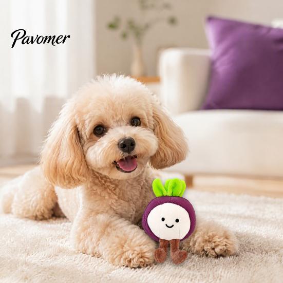 Interactive Pet Toys Plush Mangosteen Dog Toy with Bell, Cute Squeaky Fruit Boredom Breaker Toy, Soft Stuffed Chew for Dogs Puppies Biting Shaking