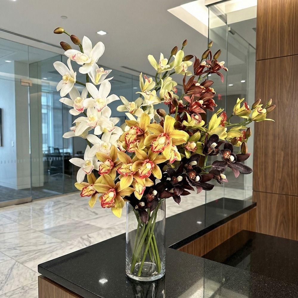 Real Touch Simulation Cymbidiums Handmade Fake Flowers  Home Decoration