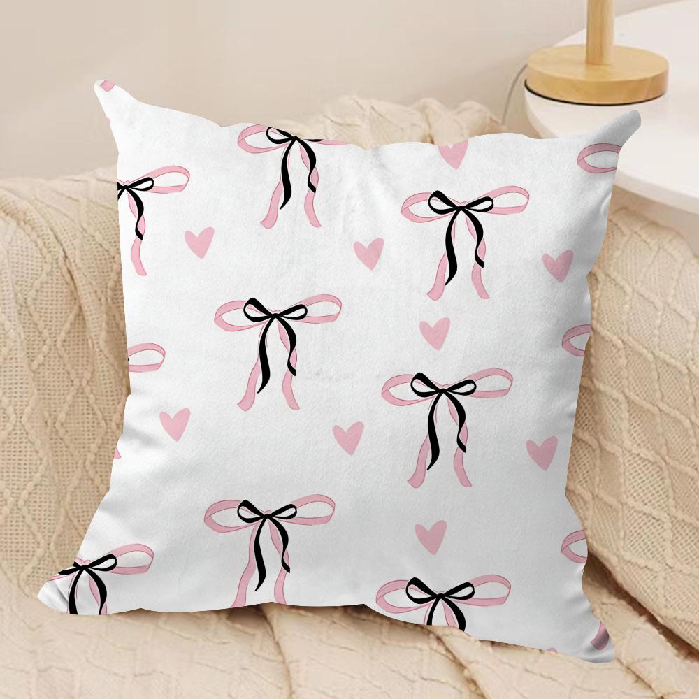 Pink Bow Cushion Cover Soft Plush Fabric DoubleSided Printed Sofa Cushion Cover for All Seasons Home Decor Gift