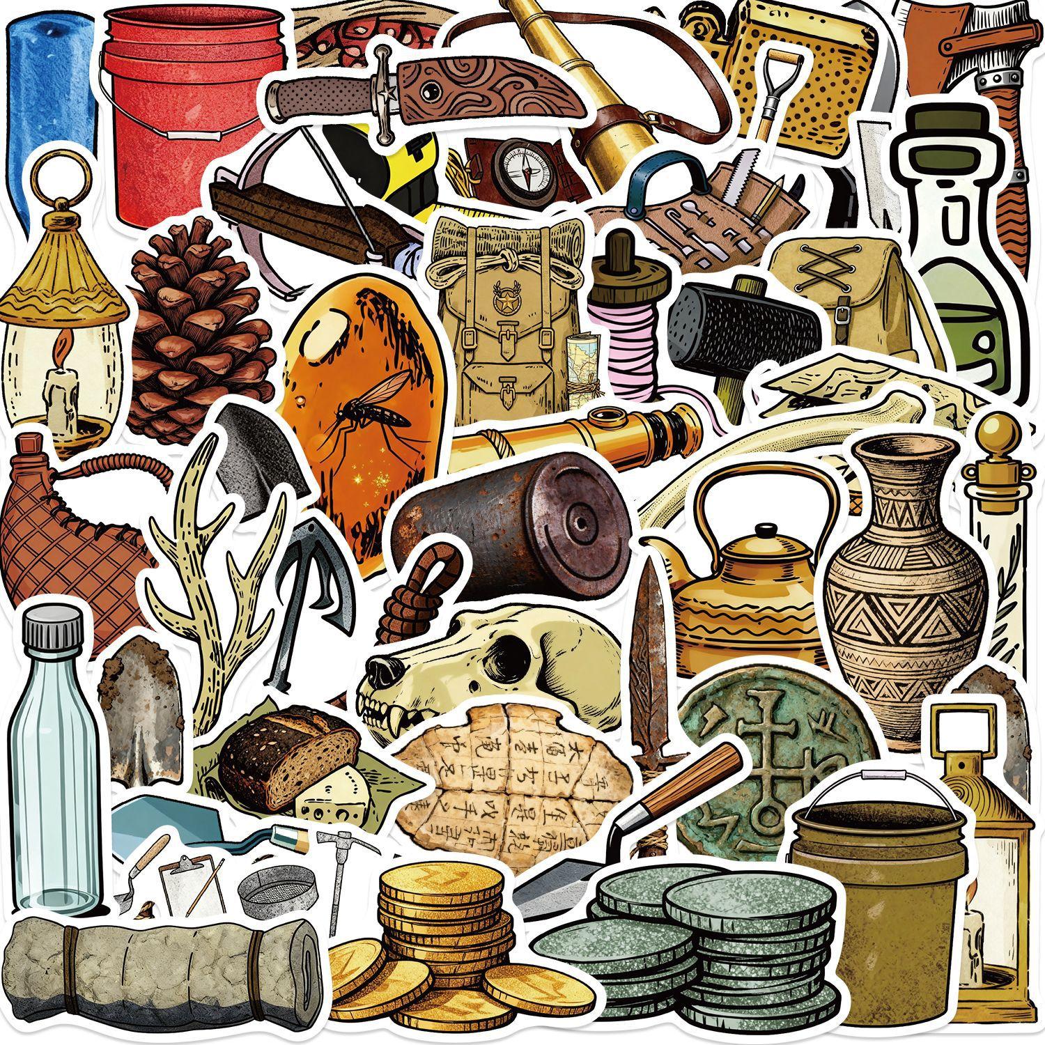 

50pcs Vintage Archaeological Tools Stickers DIY Scrapbooking Journal Collage Phone Guitar Skateboard Helmet Retro Decals