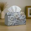 1pc Modern Minimalist Flower Tissue Box Cover,White Gray Symmetrical Wave High-Quality,Waterproof,Durable,Lightweight,Foldable Storage,Ideal for Livin