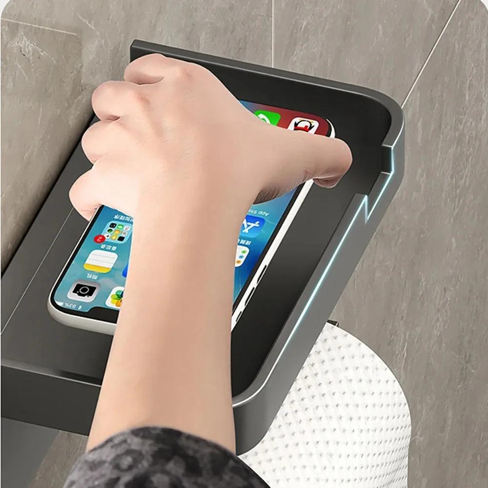 Waterproof Wear Resistant Autohesion Mobile Phone Holder Roll Paper Box Wall Mounted Toilet Accessories Tissue Hanger Bathroom