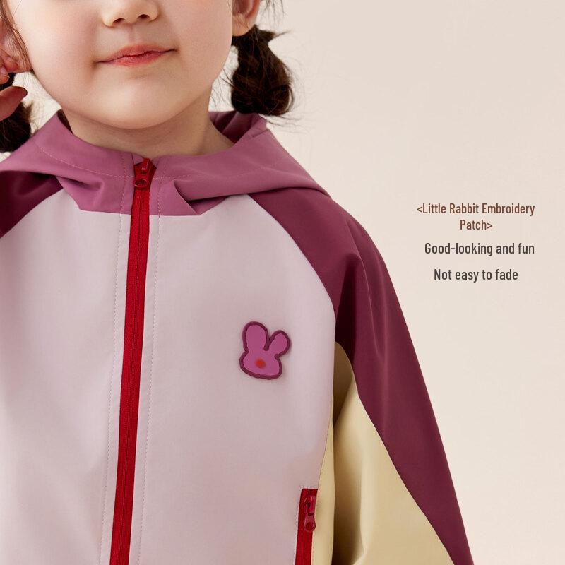 Omxiong Girls' Autumn Hooded Windbreaker Jacket