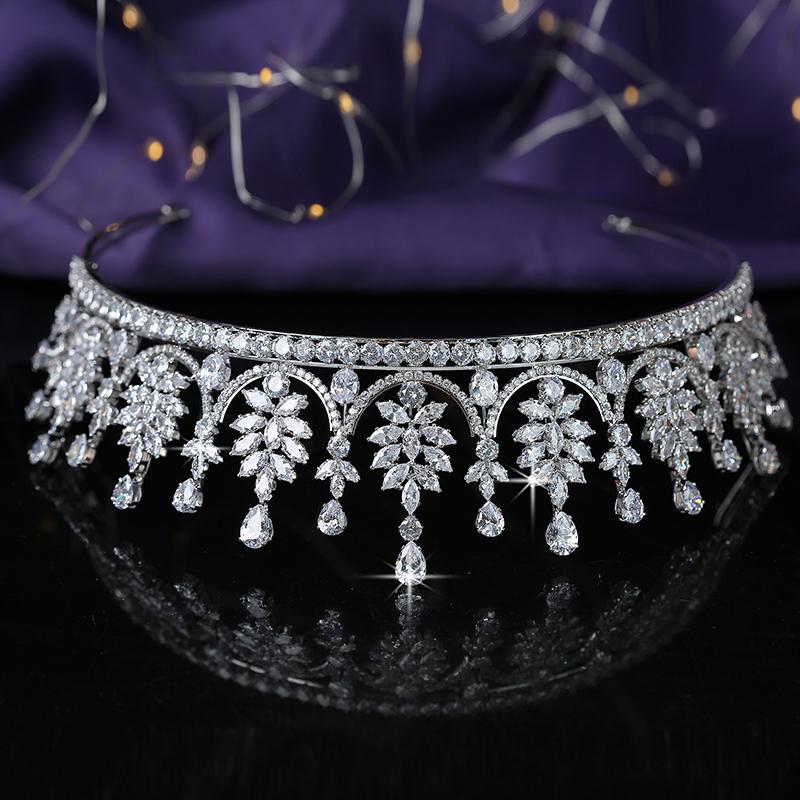 High-end Bridal Tiaras Copper Alloy Cubic Zircon Wedding Hair Accessories Hairband Shining Crystal Crowns BC5680