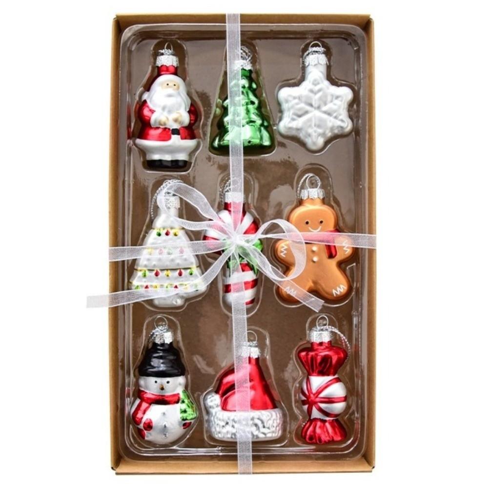 6/9pcs Santa Claus 3D Painting Pendant Glass Christmas Tree Charm Xmas Tree Ornaments  Home Decor