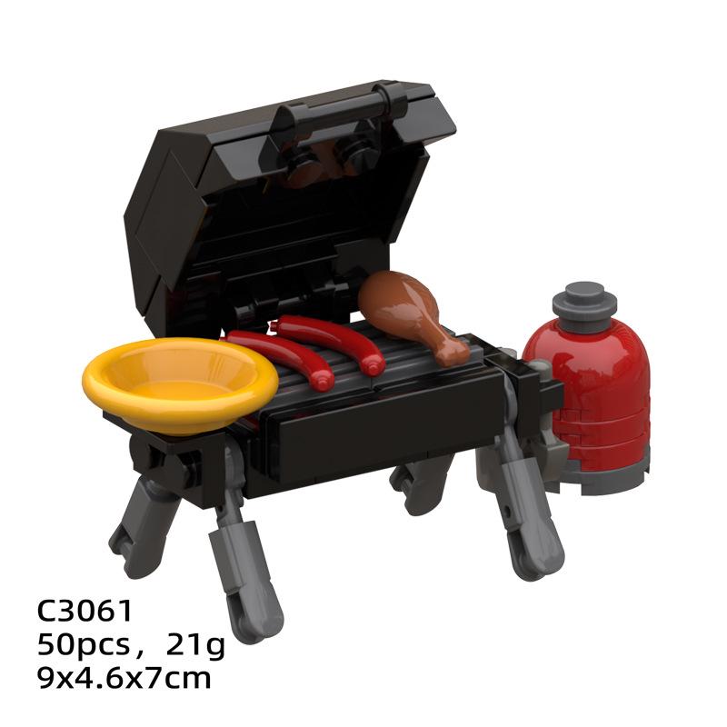 Tidal Camping Picnic Theme Building Blocks: Campsite Tent, Campfire, Table - Lego Compatible.