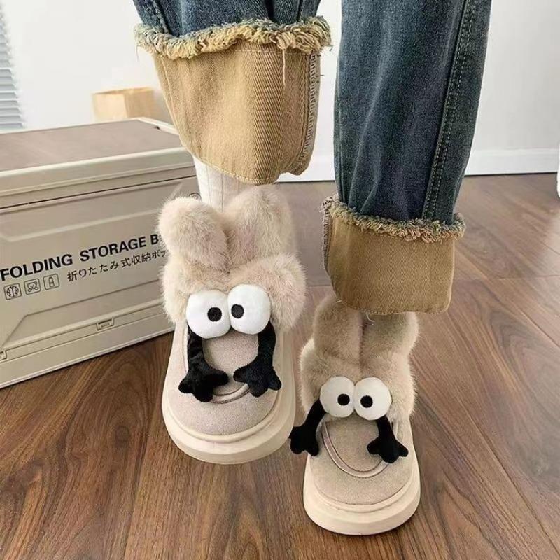Fashion Cartoon Hairy Snow Boots 2024 Autumn and Winter New Style Thick Soled Anti Slip and Plush Warm Casual Women's Cotton Shoes