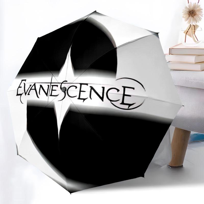 1pc Evanescence Music Automatic Umbrella 8 Rib Portable Folding Black Iron Frame for Outdoor, Beach, Travel, Beach Umbrella, Decorative Umbrella