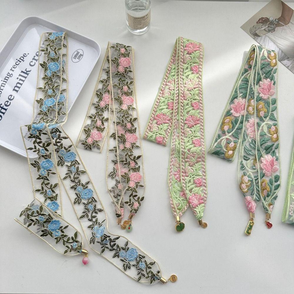 Sweet Embroidered Lace Scarf Printed Narrow Long Scarves Retro Floral Scarf  Wedding