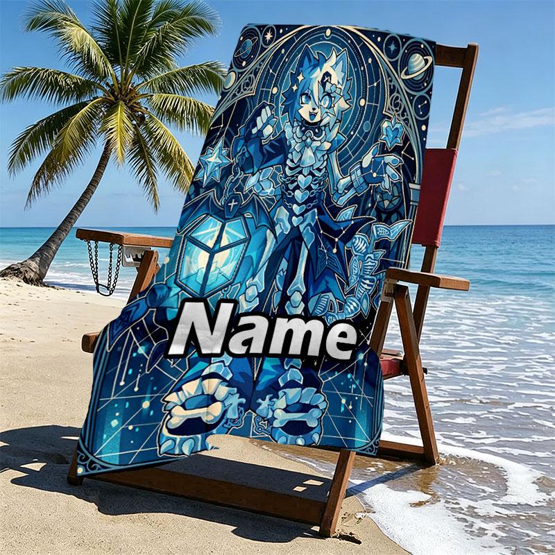 Custom Name Personalized Cosmic Bot Crew Print Beach Towel, for Trip Camping Beach Party Home Decor, Birthday Gift for Family & Friends