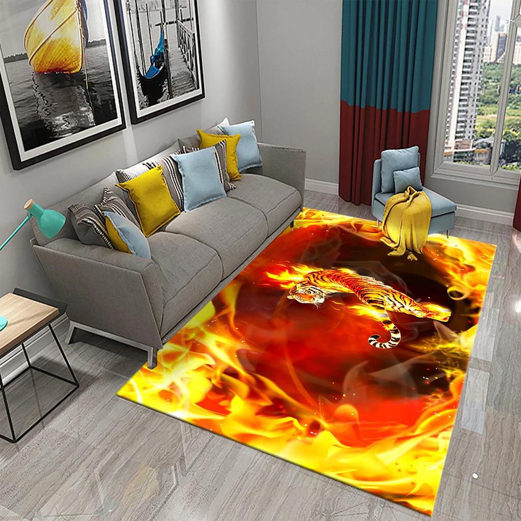 3D Fire Animal Cool Tiger Wolf Carpet Children Play Crawling Carpet Living Room Bedroom Balcony Decor Rugs Bathroom Non-slip Mat