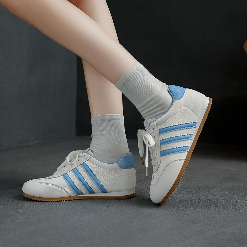 Lightweight and not tired shoes women's 2025 new summer leather thin-soled sports shoes fashionable versatile German training white shoes