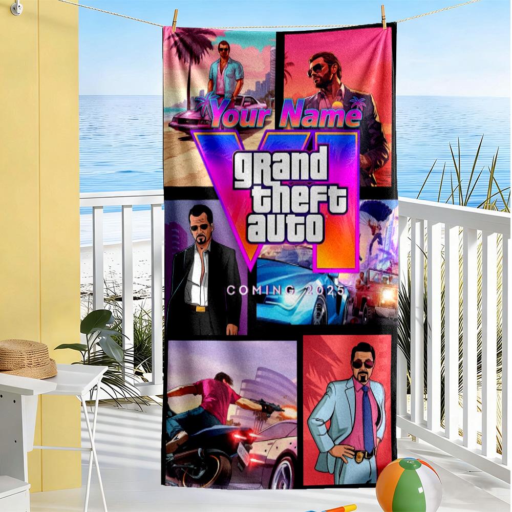 Grand Theft Auto Customize Your Name Beach Towel Super Soft Microfiber Quickdry Fabric Suitable for Sports Travel Swimming Yoga Bathroom Beach And Poo