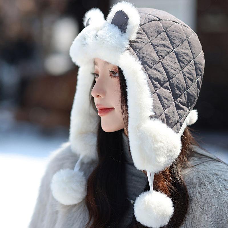 Rabbit Ears Warm Child Women Autumn and Winter Fleece Thick Pullover Ear Protector Cotton Cap Ski Riding Cap