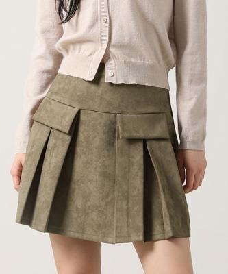 Urban Dress Pocket Mini Suede Pleats Skirt Khaki