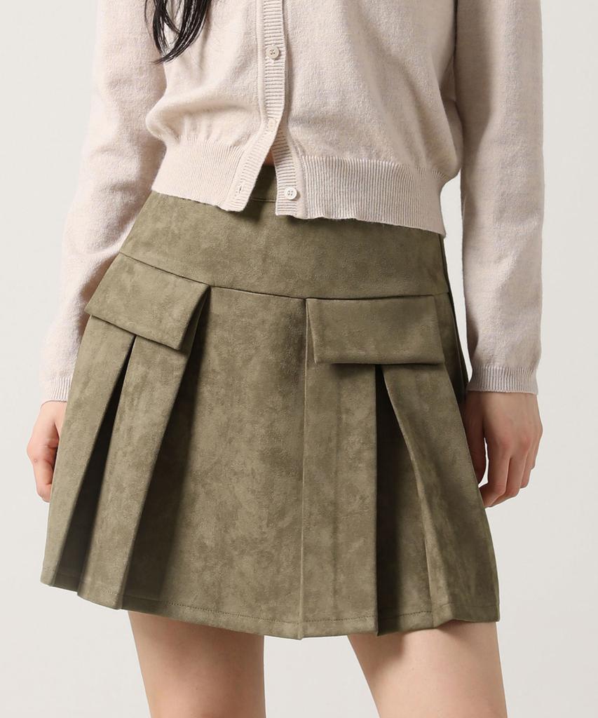 AVANDRESS Pocket Mini Suede Pleats Skirt Brown