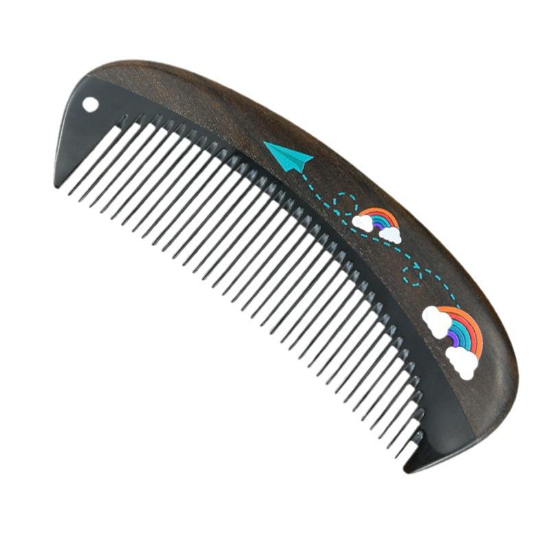 Boxwood Chen Guibao Buffalo Horn Comb: Painted Lacquer Art with Wooden Handle and Gift Engraving