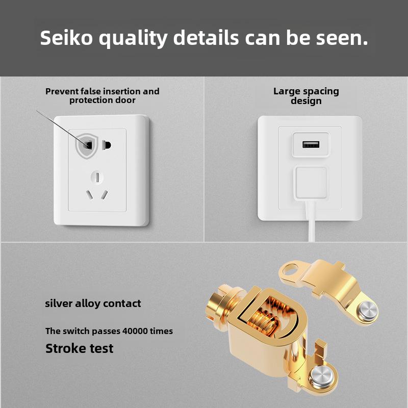 Panou priză comutator simplu/dublu ascuns tip 86 cu comutator electric intermediar și priză cu cinci găuri