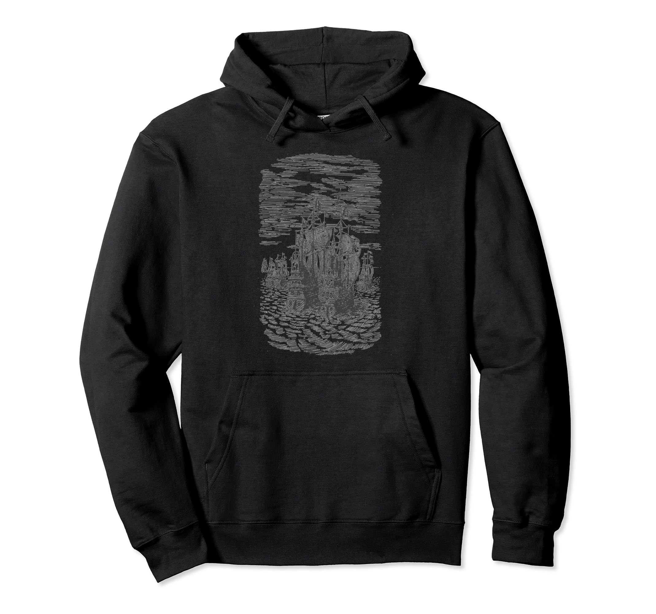 

Classic Pirate Ship Fleet Vessel in woodblock style T-Shirt hoodie