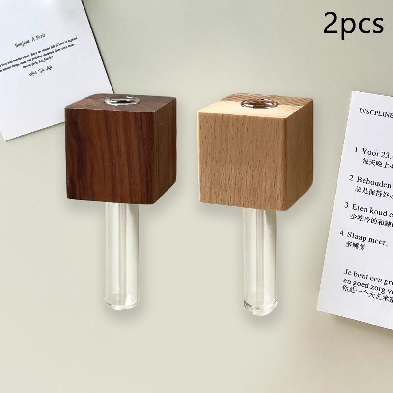 

1/2 шт. Дерев яна магнітна ваза-пробірка Магніт на холодильник DIY Композиція з квітів Імітація вази для квітів Домашній Кухонний декор