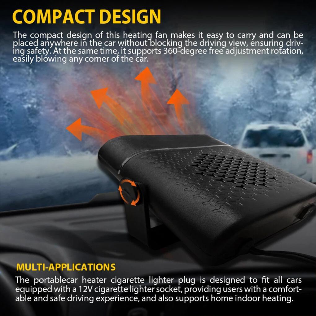 Car Heater Fan 12V Car Air Heater Fan Winter Windshield Defogger Defroster Heating 360°Rotation Portable Truck Electric Heater