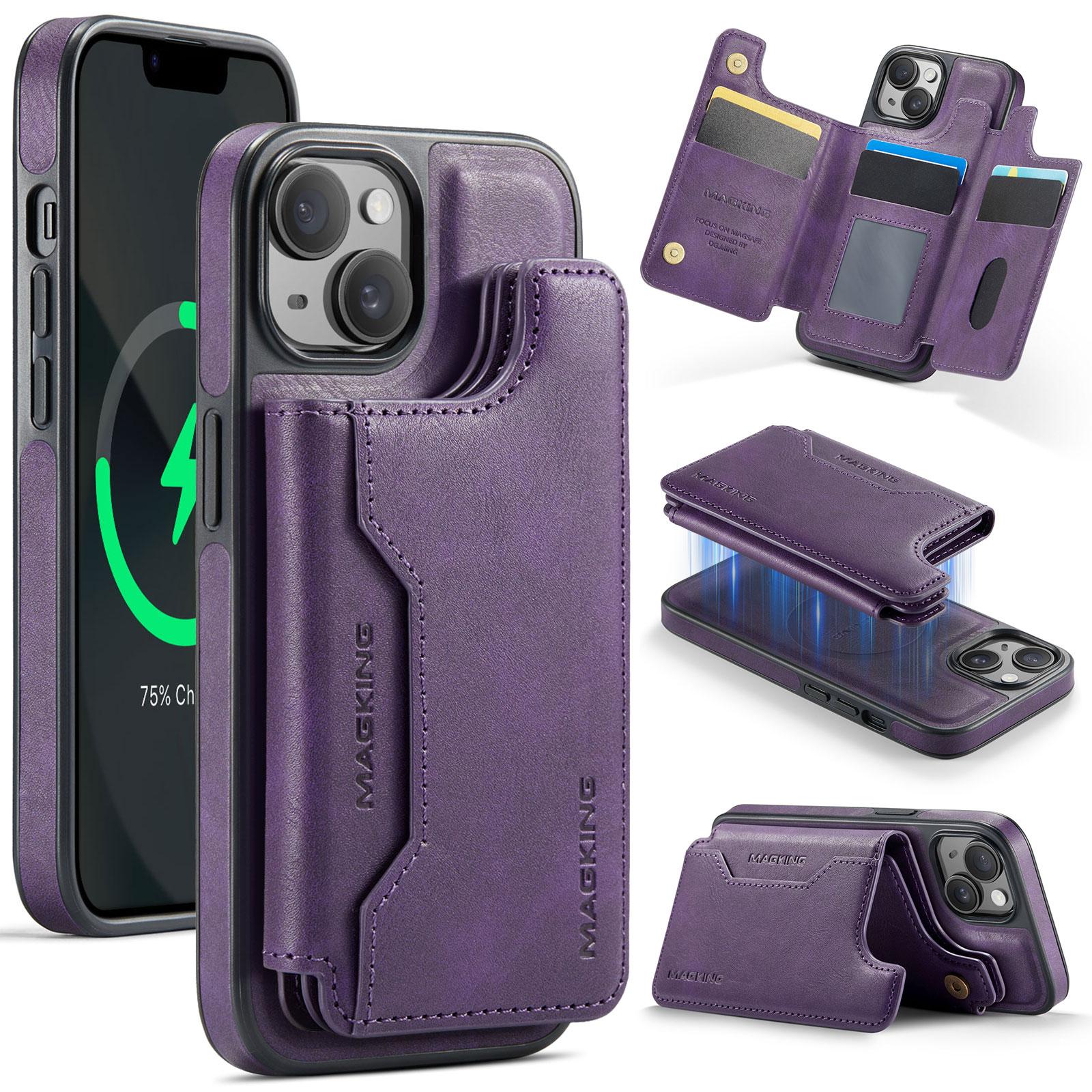 

MAGKING K3 Series For iPhone 13 Case Compatible with MagSafe Wallet PC+TPU+PU Phone Cover Purple