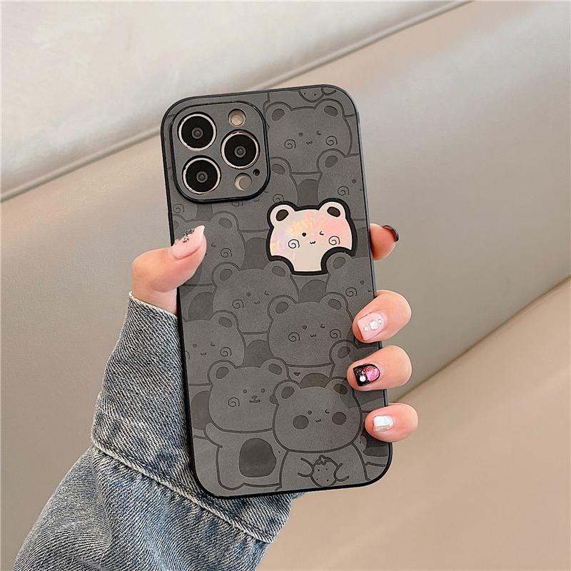 Cute Laser Bear Cartoon Phone Case For Iphone 13 14 12 11 Pro Max Xs Xr X Pu Leather Shockproof Protective Back Cover