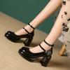 Lackleder High Heels Damen Wasserplateau Flacher Dicker Absatz Mode Einzelne Schuhe Neu Frühling Retro Plateau Mary Jane Schuhe