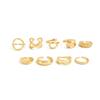 Salircon 9Pcs/Set Punk Glossy Hollowout Open Rings for Women Vintage Gold Color Adjustable Finger Rings Party Set Jewelry Gift
