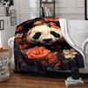 1pc Panda Floral Print Blanket - Lightweight Flannel Fleece with Digital Printing, Soft Warm for Sofa, Travel, Camping, Office yy251018272