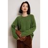 Women's Heavyweight Cashmere Sweater - Round Neck Marled Yarn Knit, Loose Long Sleeve