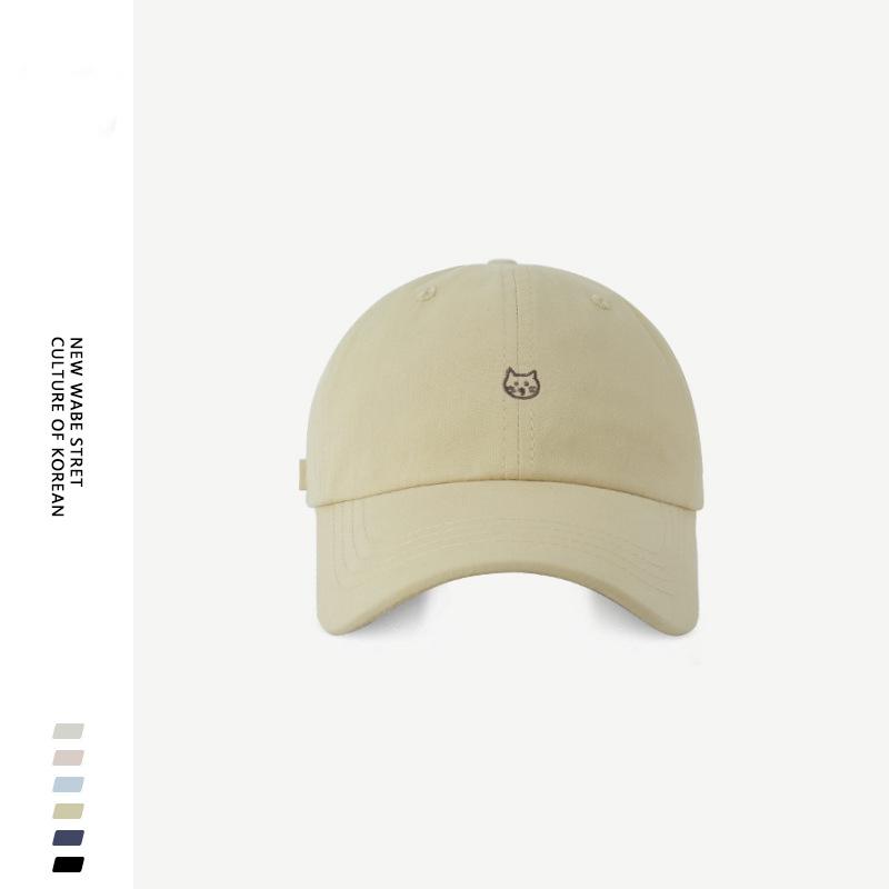 Cute Kitten Embroidered Baseball Cap Women's Thin Wide Brim Showing Face Small Hat Peaked Cap Summer Soft Top Versatile Tide
