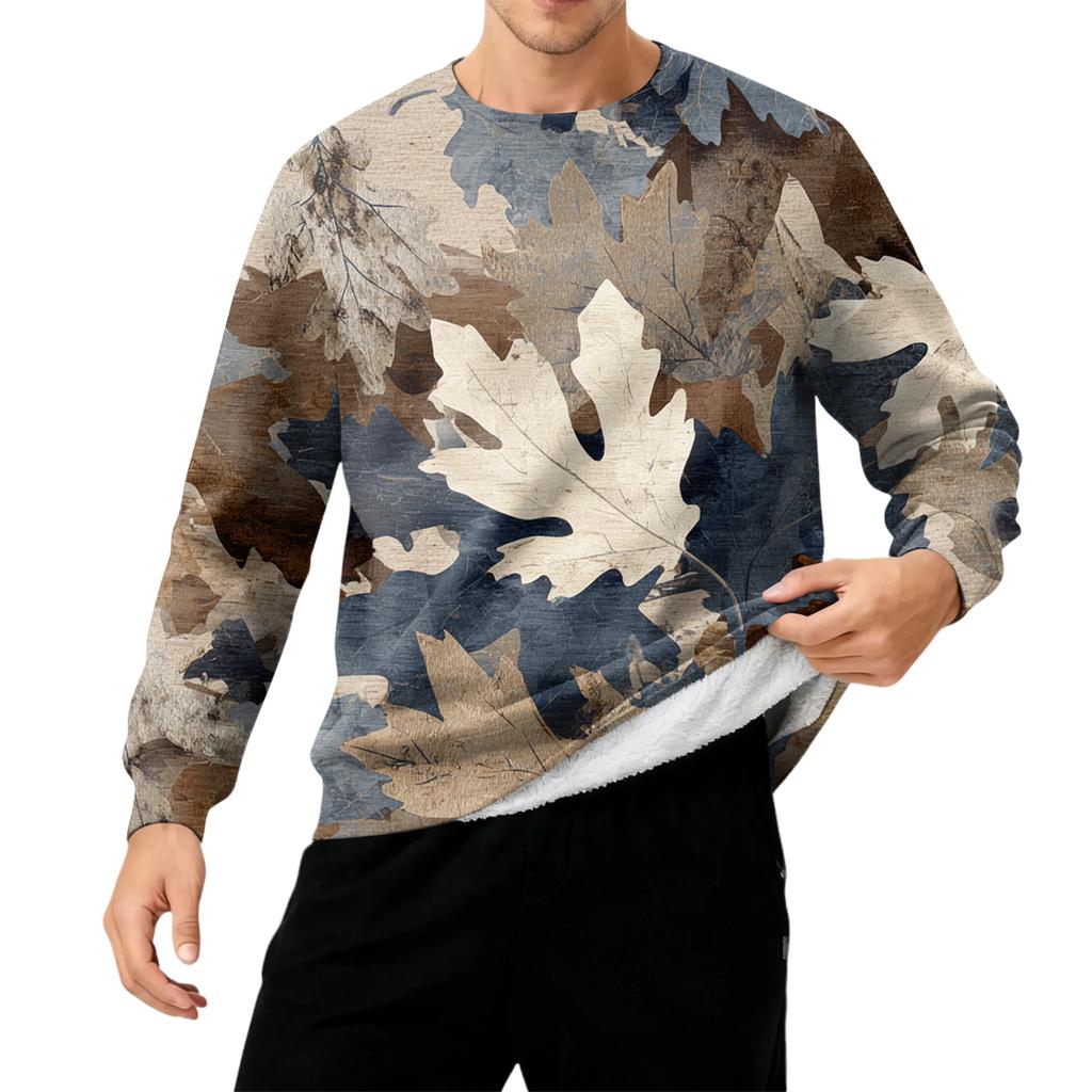 Men's Round Neck Fleece-Lined Thick Warm Sweatshirt