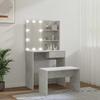 Makeup Table Set with LED Lighting Concrete Grey Wood Based Material