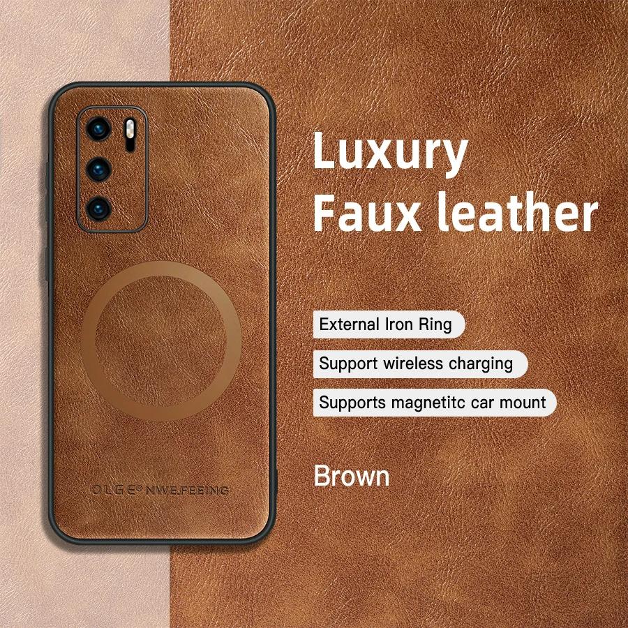 

For Huawei P40 P40 Pro PU Leather Magnetic Ring Soft Edge Anti-Drop Anti-Fingerprint Phone Case For Huawei P40