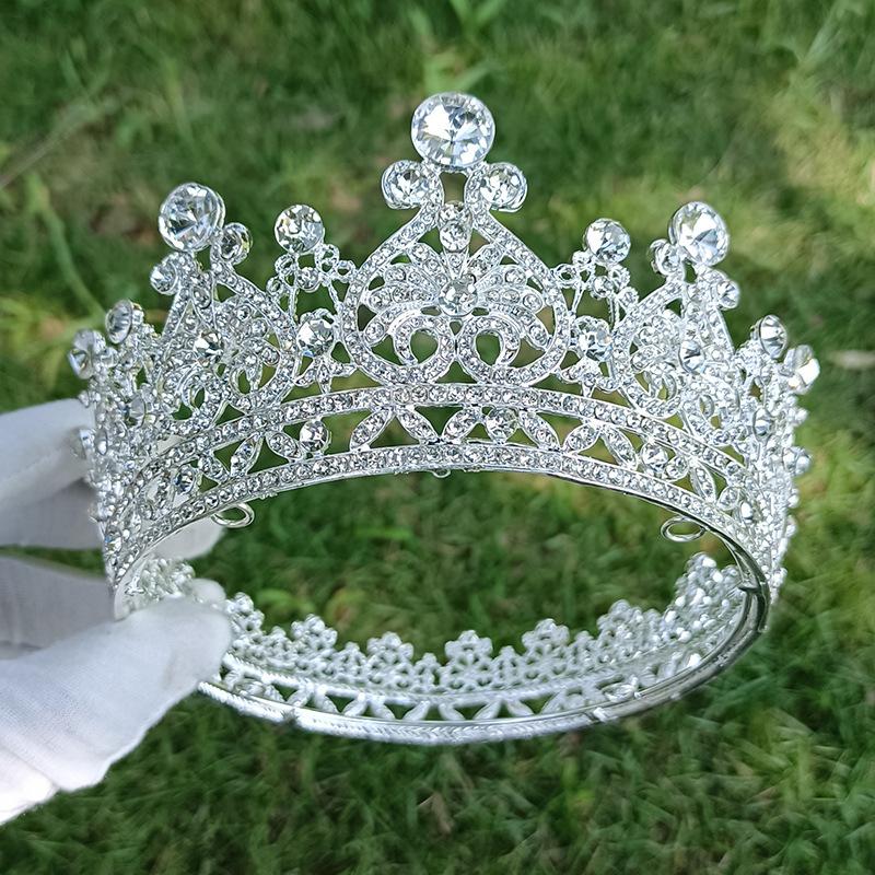 Bridal jewelry crown alloy rhinestone wedding headdress baroque headband round crown