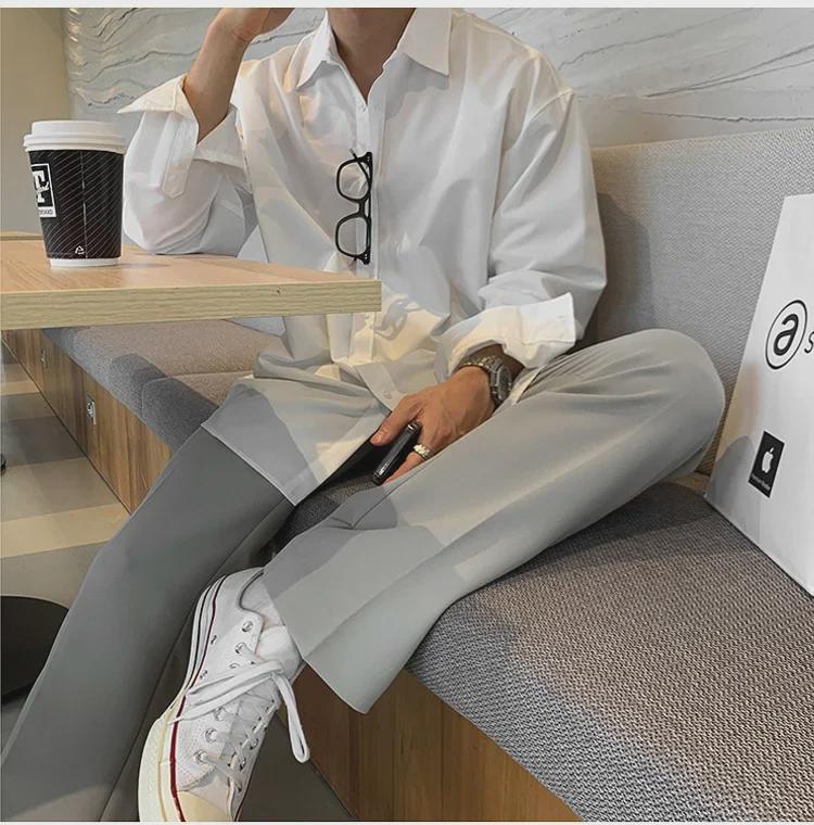 Men's British Yuppie Gray Long Sleeve Shirt - High-End, Mature Style, Oversized Trend
