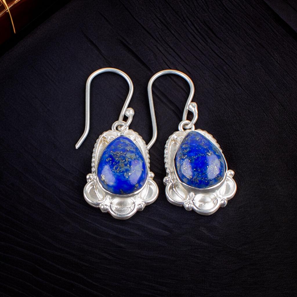 Rare Lapis Lazuli Gemstone 925 Sterling Silver Designer Jewelry Earrings 1.50" EE-41-31