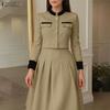 ZANZEA Women Long Sleeve Blouse and A-line Skirts Casual Two Piece Suit Sets