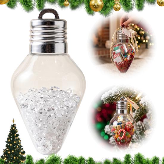 Clear Plastic Fillable Ornaments Christmas Bulb Shape Storage Jar, Transparent Refillable Light Stocking Stuffers Ornament, Tree Pendant for