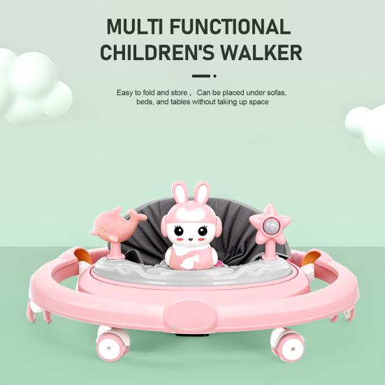 Foldable Baby Walker with Mute Wheels 7 Levels Height Adjustment Children Activity Walker Anti-Rollover Prevent Genu Varum Activity Center