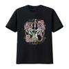 Damen Rock And Roll Wild Spirit Boho Engelsflügel Floral Gitarre T-Shirt Schwarz vintage Gewaschenes Oberteil Für den Alltag Dehnbar