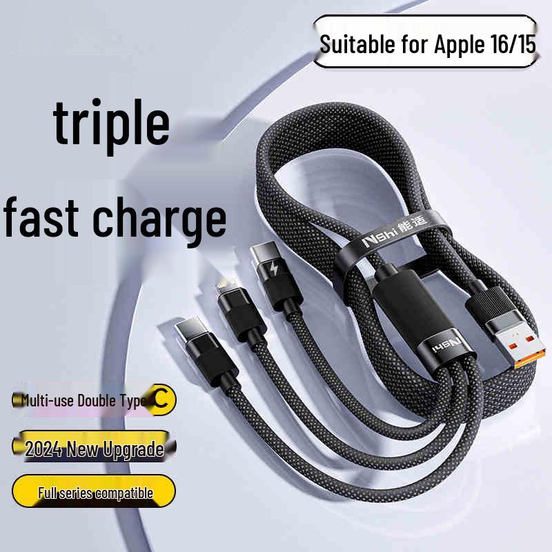 100W Fast Charging Multi-Head Cable: Compatible with Apple & Android