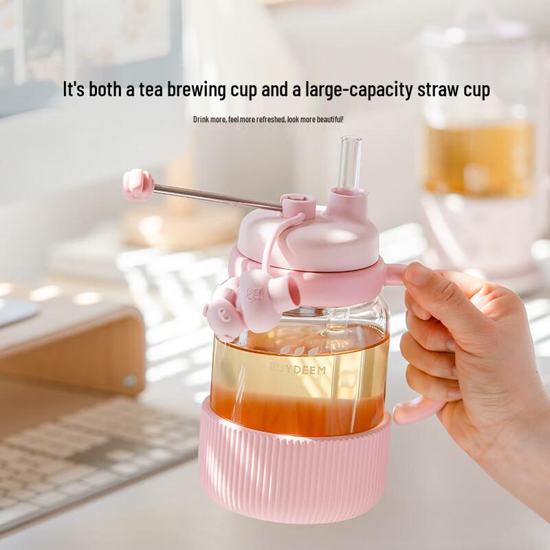 Buydeem Portable Tea Infuser Glass Bottle with Straw