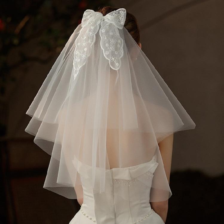 Flower Girl Veil Lace Bow Hair Wedding Headpeice White Sheer Simple Covering